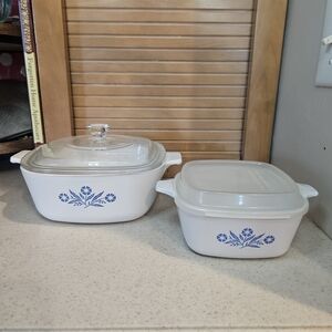 Corningware White Casserole Set with Blue Floral Design